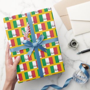 Papel De Presente Itália Wrapper Paper, Bandeira italiana Dourada