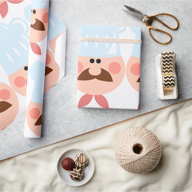 Papel De Presente Italian Chef Face with Mustache and Hat (Criador carregado)