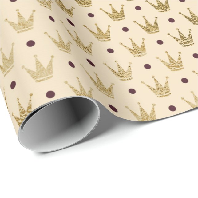 Papel De Presente Ivory Creamy Dourado Khaki - coroa de pequenos pon (Ponta do rolo)