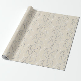 Papel De Presente Ivory Crystal Laurel Floral Silver Diamantes