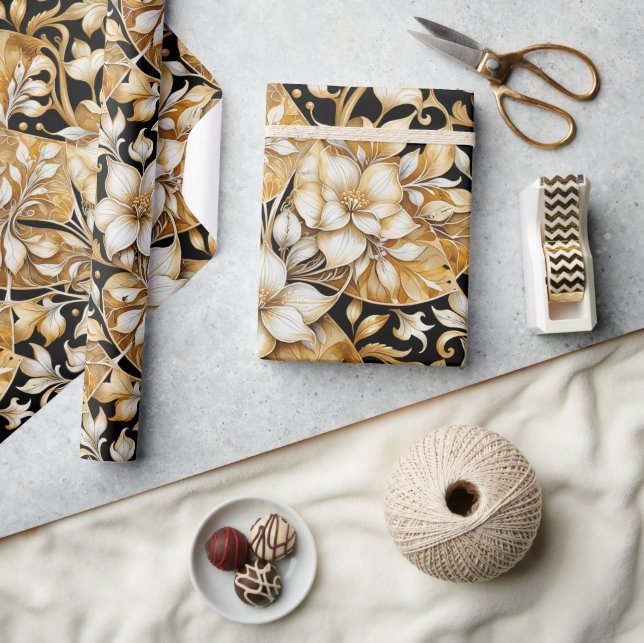 Papel De Presente Ivory e B;Papel de Tecido Floral em Falta (Artesanato)