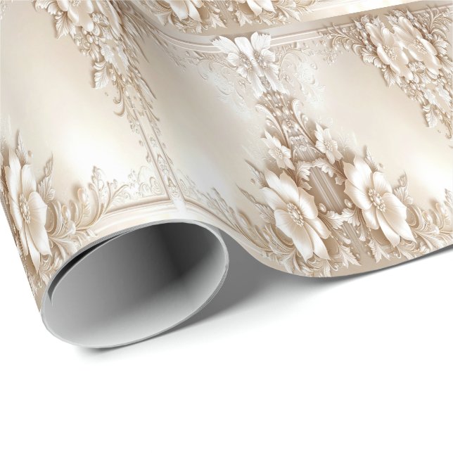 Papel De Presente Ivory Flowers Wrapping Paper (Ponta do rolo)