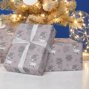 Papel De Presente Ivory Reindeer Christmas Cor de Rosa