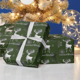 Papel De Presente Ivory Reindeer Christmas Verde