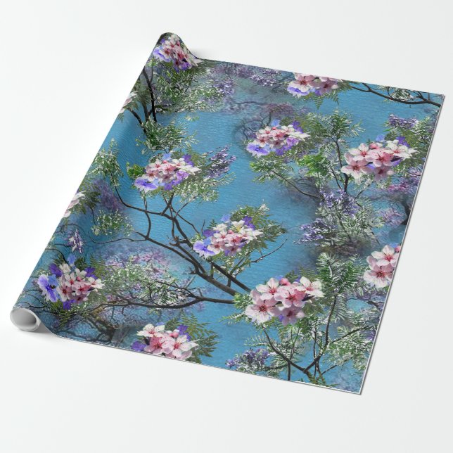 Papel De Presente Jacaranda Primavera Blooms Repetir Padrões (Desenrolado)