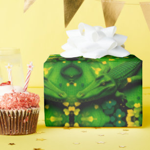 Papel De Presente Jacaré Crocodilo Dragão Artístico Verde Amarelo 