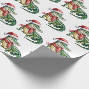 Papel De Presente Jacaré-Crocodilos Elegantes Padrão de Natal