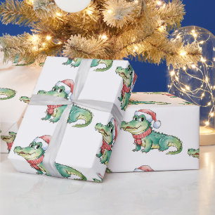 Papel De Presente Jacaré-Crocodilos Elegantes Padrão de Natal