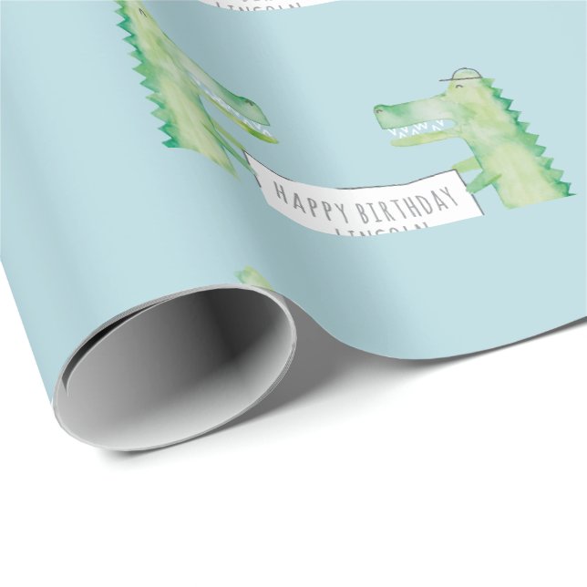 Papel De Presente Jacaré pintado à aguarela e sinal personalizado (Ponta do rolo)