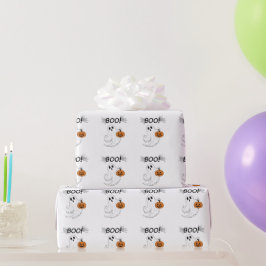 Papel De Presente Jack-o-lanterna e um fantasma branco Boo Halloween