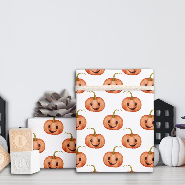 Papel De Presente Jack O’ Lanterna Pumpkin Chá de fraldas de Hallowe (Criador carregado)
