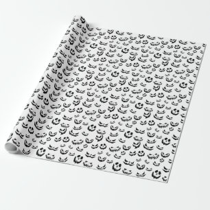 Papel De Presente Jack O Lanterna Pumpkin Rosto Preto e Branco
