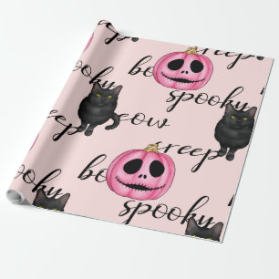 Papel De Presente Jack O-Lanterna Rosa e Gato Negro