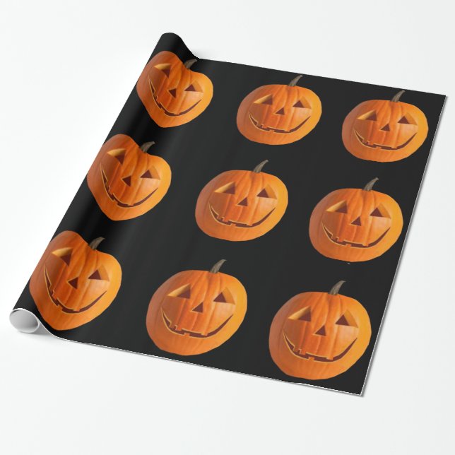 Papel De Presente Jack-O-Lanternas no Papel de Enrolamento Preto (Desenrolado)