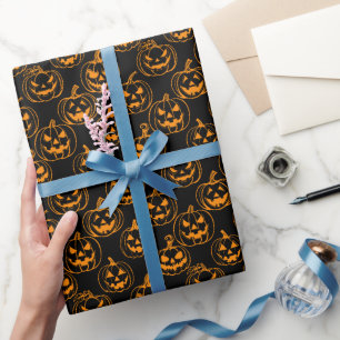 Papel De Presente Jack-o-lanternas Padrão.Laranja Preto BG