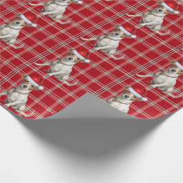 Papel De Presente Jack Russell Cachorro e Xadrez de Natal