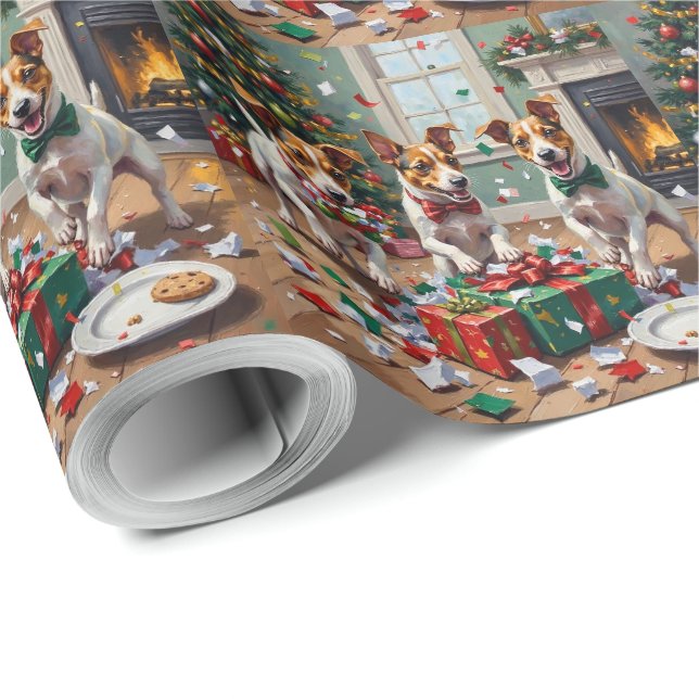 Papel De Presente Jack Russell Christmas Present Unboxing Mayhem (Ponta do rolo)