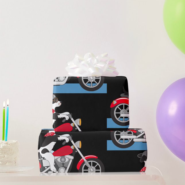 Papel De Presente Jack Russell Terrier Biker Dog em Moto Vermelha (Criador carregado)