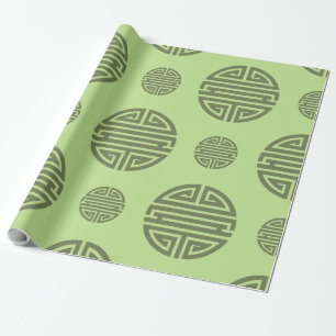 Papel De Presente Jade Verde Caractere Chinês Shou Longevidade