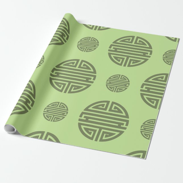 Papel De Presente Jade Verde Caractere Chinês Shou Longevidade (Desenrolado)