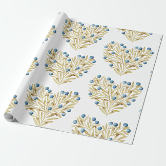 Papel De Presente J'adore. Adore Fall. Folhas e bagas azuis