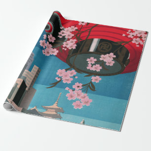 Papel De Presente Japão Tóquio Vintage Cartaz de Viagem Japonês