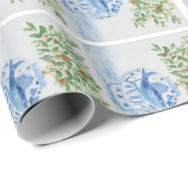 Papel De Presente Jar de gengibre branco e azul pintado à mão