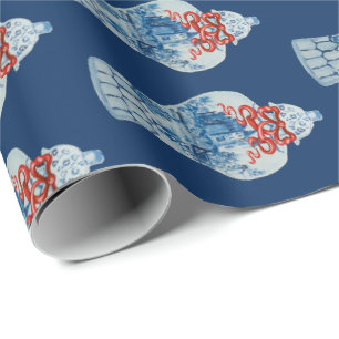 Papel De Presente Jar de gengibre branco e azul pintado à mão de N