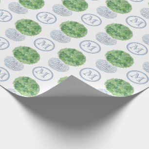 Papel De Presente Jar de Ginger Topiary Evergreen do Monograma Perso