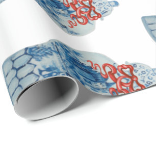 Papel De Presente Jar Pintado de Natal Azul e Branco