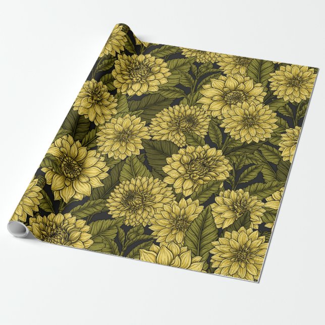 Papel De Presente Jardim Amarelo Dahlia (Desenrolado)