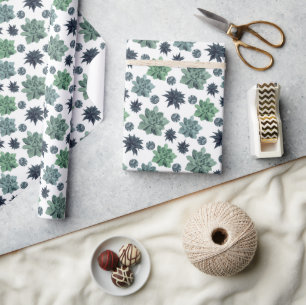 Papel De Presente Jardim Botânico Cactos de Teal Azul Verde em Branc