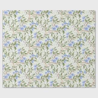 Papel De Presente Jardim Botânico Floral de Aguarela Azul
