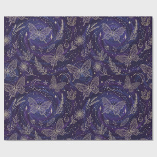 Papel De Presente Jardim Celestial Mágico com Borboletas, Lavanda