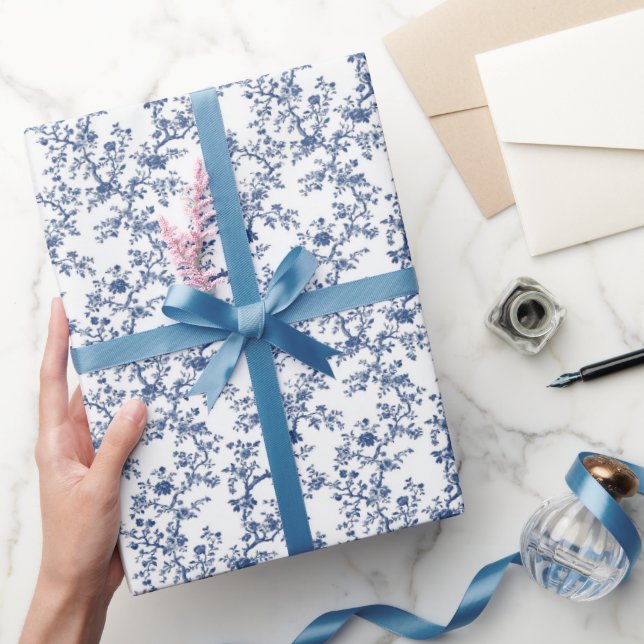 Papel De Presente Jardim Chinoiserie Azul (Presentear)