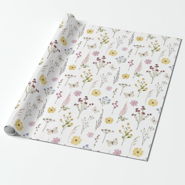 Papel De Presente Jardim da Flor-dos-Prados primavera (Desenrolado)