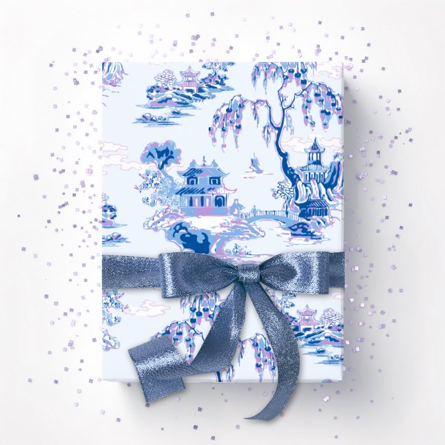 Papel De Presente Jardim da Pagode em Azul e Roxo (Criador carregado)