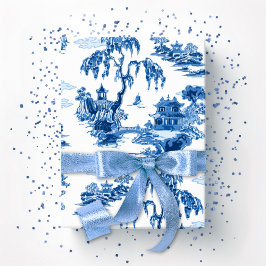 Papel De Presente Jardim da Pagode em Porcelana Azul