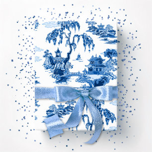 Papel De Presente Jardim da Pagode em Porcelana Azul