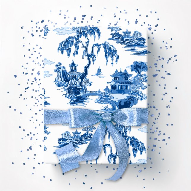 Papel De Presente Jardim da Pagode em Porcelana Azul (Criador carregado)