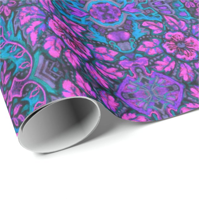 Papel De Presente Jardim das Flores Mágicas Padrão Árabe Boêmico (Ponta do rolo)