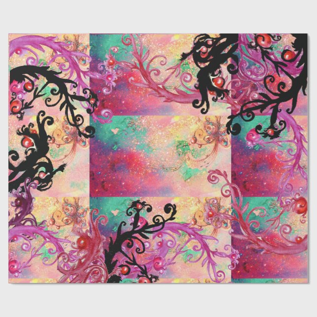 PAPEL DE PRESENTE JARDIM DAS SOMBRAS PERDIDAS,BERRIES MÁGICAS EM PIN (Aberto)