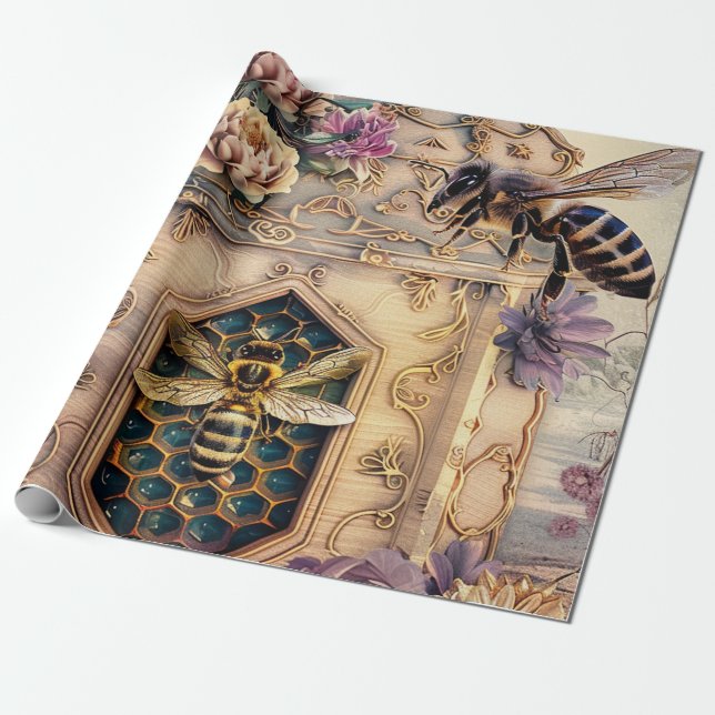 Papel De Presente Jardim de Abelhas Encantado Fantasia (5) (Desenrolado)