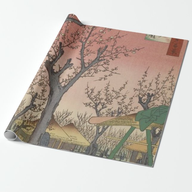 Papel De Presente Jardim de ameixa de árvore japonês (Desenrolado)