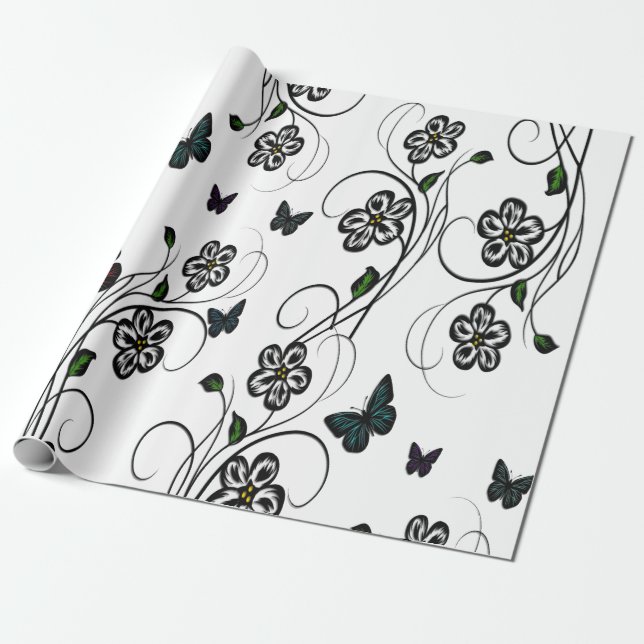 Papel De Presente Jardim de Borboleta Rosa (Desenrolado)