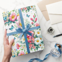 Papel De Presente Jardim de Borboletas em Flor