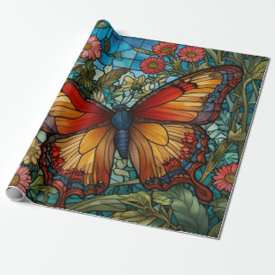 Papel De Presente Jardim de borboletas em vitral elegante