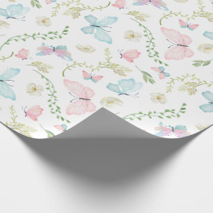 Papel De Presente Jardim de Borboletas Pastel em Aquarela