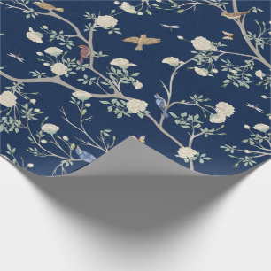Papel De Presente Jardim de Camélias Chinoiserie Azul Marinho