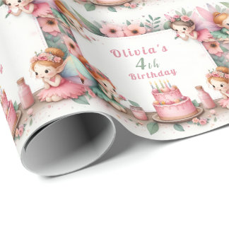 Papel De Presente Jardim de fada rosa entoado - Aniversário